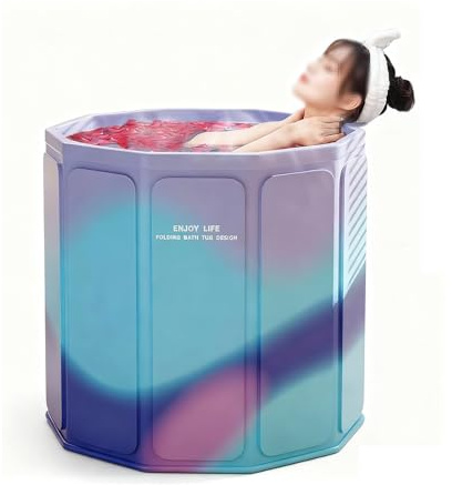 Vasca da bagno pieghevole portatile, facile da installare, per adulti, bagno caldo o freddo, uso interno/esterno, design salvaspazio con scarico e cuscino per seduta