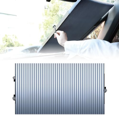 Enerfero Parasol Coche Delantero Retráctil Automático, Visera Solar para Parabrisas con Ventosas Reforzadas, Cortina Protección UV y Aislamiento Térmico, Fácil Instalación para Coches SUV Camionetas