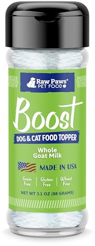 Raw Paws Boost Pet Food Topper Whole Goat Milk Powder, 3.1-oz - Made in USA, Dog Food Toppers for Dry Food - Cat Food Toppers, Dog Food Topper Powder, Dog Food Flavor Topper, Goat Milk Gravy for Cats