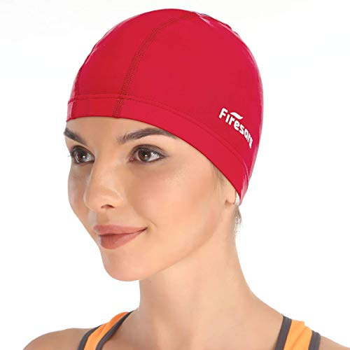 Lycra Gorra de Baño, Firesara Gorra de natación Anti-Tear Cómodo Sin Deslizamiento para Los Hombres Mujer Largo Cabello Corto Adulto Muchachos Chicas-Roja