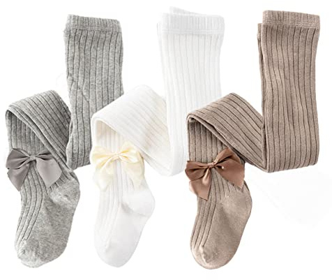 Dsaren 3 Paia Collant Calzamaglia Bambina Termici Cotone Leggings Calze Maglia Neonata Pantyhose Tights (Bianco, Grigio, Marrone, L (2-3 anni))