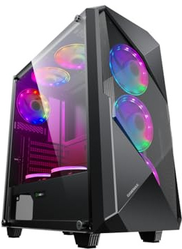 GAMEMAX Revolt Black Case ATX per PC Gaming 0.50MM SPCC 2*USB3.0/2.0 con 4 Ventole PWM RGB Addressable 5V Front Mesh & Pannello Laterale in Vetro Temperato (AxPxL: 463x405x215 mm)