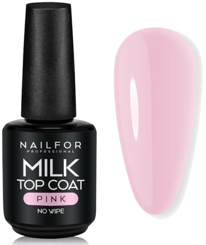 Top Coat Milk Pink Lattiginoso Extra Lucido Professionale Facile da Stendere per Smalto Gel Semipermanente e Ricostruzione Unghie - 15ml (Rosa Lattiginoso)
