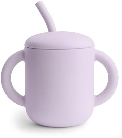 mushie 100% Silicone Training Cup & Straw for Toddlers | 6 Months+ (Soft Lilac)