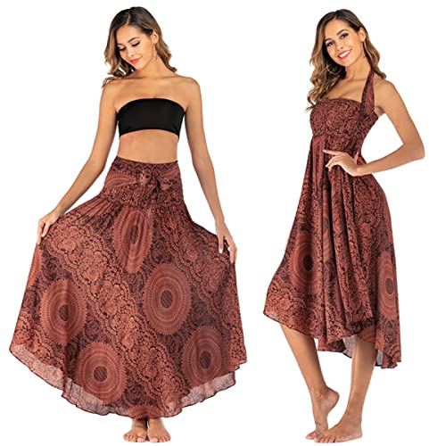 Daysskk Women's Maxi Skirt 2 in 1 Halter Dress Womens Boho Skirts Summer Beach Skirt 37