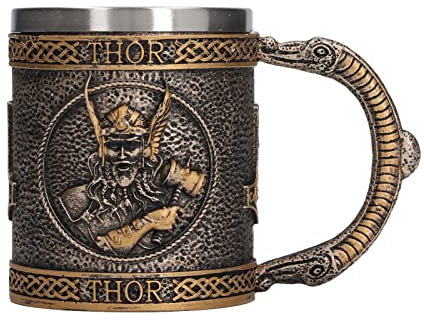Kuuleyn Chope à Bière Viking,Tasse Viking Chope De Bière, Tasse De Doublure En Acier Inoxydable Peinte à la Main Décorative Rétro Médiévale En Résine Tasse De Bière Cadeau