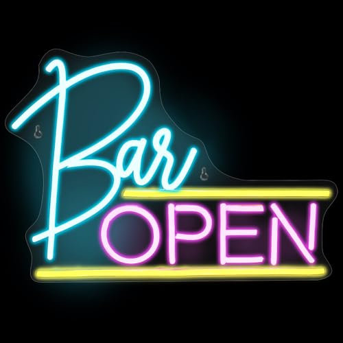 Fivtsme BAR OPEN Cartel de Neón, Cartel Luminoso LED Bar, Letrero de Neon Bar, Carteles LED Neon, Letrero de Luz de Neón LED, Luz de Decoración con Forma de Letrero de Neón LED para Bares, Discotecas