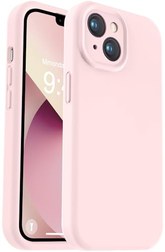 Vooii Compatible with iPhone 13 Case, Liquid Silicone Upgrade [Camera Protection] [Soft Anti-Scratch Microfiber Lining] Shockproof Phone Case for iPhone 13 6.1 inch - Chalk Pink