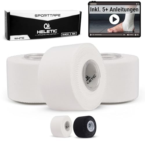 HELETIC Sporttape 3,8cm x 10m - Athlete Pro | unelastisches, starres Tape mit extra starker Haftung, Plastikkern und schweißresistent
