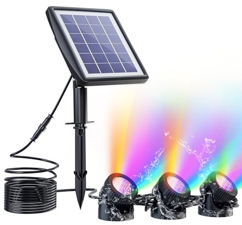 PChero Teichbeleuchtung Solar, RGB Unterwasser Licht Pool LED Unterwasserbeleuchtung IP68 Wasserdicht Teichzubehör für Teich Deko Garten Brunnen Wasserfall Außen