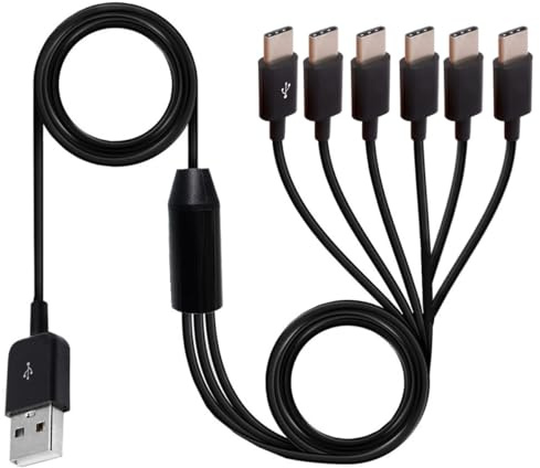 HUHANGGod Multi 3-i-1 USB C-splitter Y-kabel, USB 2.0 A hane till 3 typ C hankontaktsladd, 1 till 3 Sync-laddningskabel adapter kompatibel med mobil/Android 1,5 meter (6 typ C)