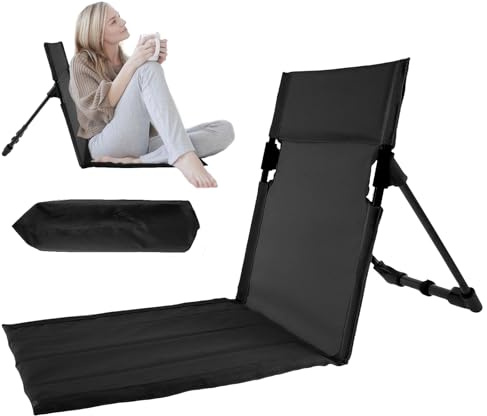 Lightweight Beach Floor Chair,Folding Beach Chair Reclining with Backrest Low Camping Seat Waterproof,Garden Beach Chair Mat 600D Oxford Fabric Sun Lounger Beach Mat Outdoor Hiking Picnics (Black)
