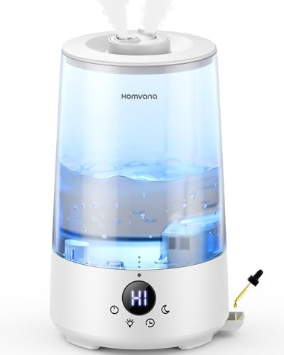 Homvana Humidifier for Bedroom, 3.6L Cool Mist Humidifiers, 360° Rotatable Mist, 34H Runtime, Quiet 16dB, Night Light, Air Humidifier for Baby, Plants, Office, Oil Diffuser, Ultrasonic (Transparent)
