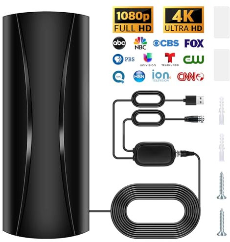 TV Aerial with 900+ Miles Long Range 360° Reception Amplifier 4K/1080P Signal Digital Aerial UK Support Older TV with Amplifier Connector for Freeview Channels, Indoor Outdoor 32ft Cable
