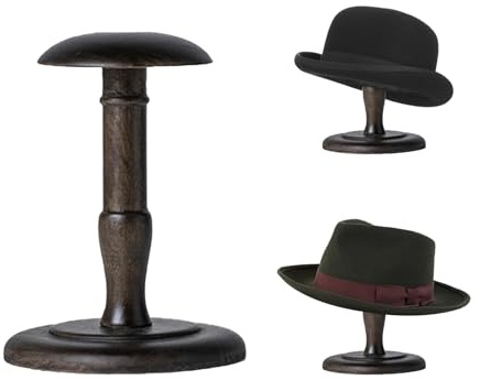 TINGSING Vintage hattstativ rustik trähatt visningsstativ bordsskiva hattställ kupolformad cowboykeps organiserare perukhållare hjälmstativ för garderob, heminredning, brons, medium