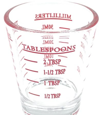 Bicchiere dosatore in vetro da 30 ml con marcature rosse, perfetto per misurini, misurini per liquori, caffè espresso, jiggers Pyrex e bicchieri da cortado.