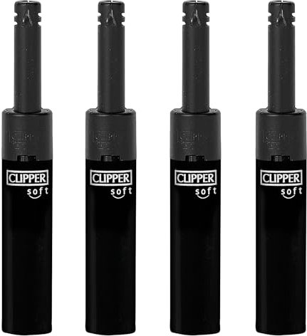 Clipper - Pack de 4 Mecheros Electricos en Color Negro Soft Touch con Mini Tube | Recargables de Gas | Diseño icónico Clipper | Ideal para Encender Velas