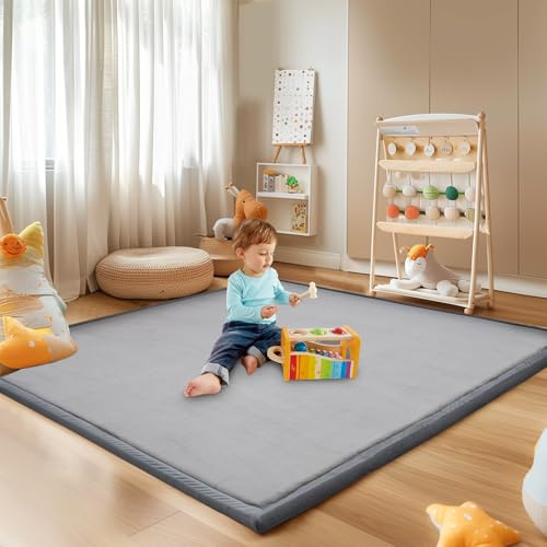 SUNYRISY Alfombra de juego para bebé de 3,5 cm de grosor, 180 x 200 cm de espuma acolchada para bebés, alfombra plegable suave para corralito de juegos para niños para gatear y jugar, parte inferior