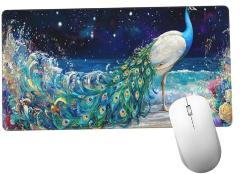Azul Alfombrilla Ratón 1400x600x3mm Alfombrilla Raton XXL con Base de Goma Antideslizante, Accesorios Gaming Pavo Real, Ordenador Gamer Regalos, Mouse Pad Gaming Mejora La Precisión Y La Velocida Y520