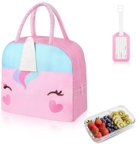 Aucuu Bolsa Termica Porta Alimentos, Bbolsa Isotérmica para Comida Infantil, Bolsas de Almuerzo Reutilizables, Para Niños Niñas Niños Estudiantes, para Viajes Picnic Escuela-Pony rosa oscuro