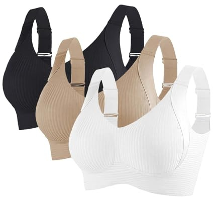 3 Piezas Sujetador Deportivo Mujer Alto Impacto Talla Grande Sujetador Sin Aros Push Up Bandolera Ajustable con Relleno Suaves Cómodo Sostenes de Mujer Sin Costuras Transpirable Sports Bra