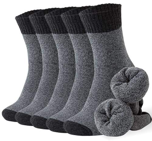 VoJoPi Calcetines térmicos para hombre, 5 pares de cálidos calcetines de lana de invierno, acolchados, gruesos, para senderismo, caminatas, trabajo, casual, talla 6-11, 6-11