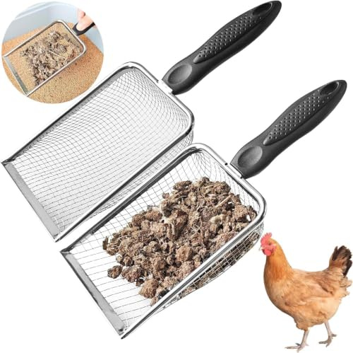 2 st kycklingspadar, kycklingpoop scooper med 3,8 mm & 5 mm nät, hönshus tillbehör lämplig för rengöring av katt- och kycklingavföring små djurbaggar
