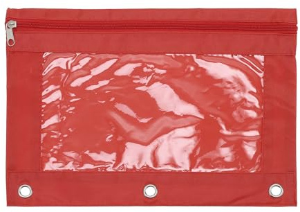 CAPASTEC Trousse À Crayons pour Classeur À 3 Anneaux, Double Couche, Fermeture Éclair Lisse, Fenêtre Transparente, Trousse pour Classeurs, Trousse Crayons avec 3 Anneaux Renforcés, Rouge
