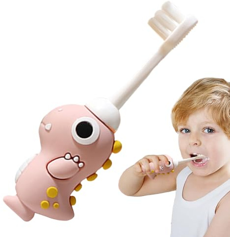 Cepillo de dientes Dinosaur Kids - Cabeza cepillo tamaño infantil, ablandar cerdas sin deslizamiento, limpieza suave, diseño | entrenamiento para niños