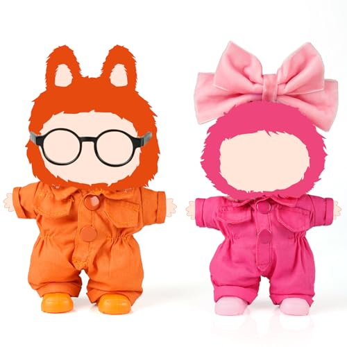 2 Set 17cm Doll Clothes Accessories,Doll Outfits for 17CM/6.7inch- Pink Butterfly hairbow+Glasses+Pink & Orange Overalls+Shoes