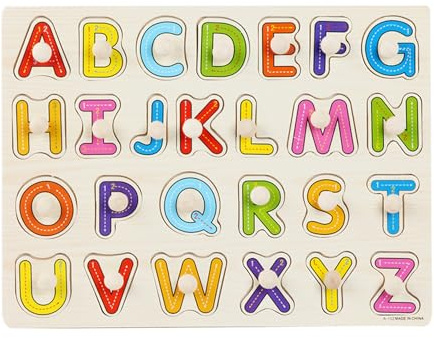 ABC-pussel, ABC-alfabetet träpussel, träpinnar leksaker för småbarn, Montessori-leksaker för åldrarna 3, bokstäver för pojkar, flickor och (l