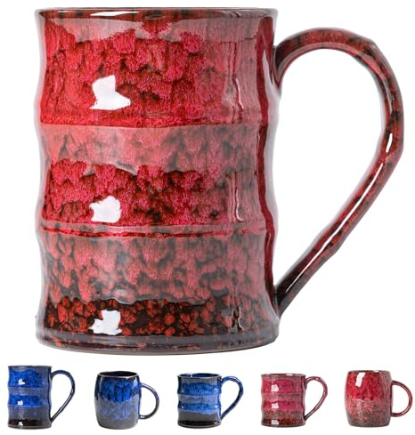 22oz Red Kiln-Change Ceramic Coffee Mug with Ergonomic Handle, 1340℃ High-Fire Unique Large Mug - Lead-Free, Microwave Safe, Great Gift for Valentine’s/Mother’s Day