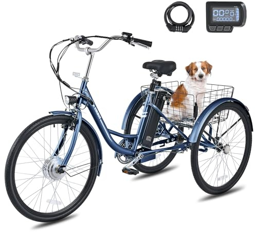 VIRIBUS Electric Trike for Adults, 26 inch Electric Tricycle Peak 500W with 468Wh Removable Battery, 3 Wheel Electric Bikes, Motorized Adult Tricycle for Men Seniors Adults, Etrike Blue 330 lb.