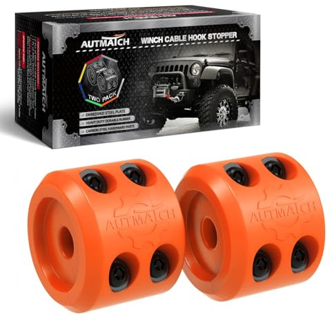 AUTMATCH Winch Cable Hook Stopper (2 Pack), Silicone Rubber Winch Stopper for Wire & Synthetic Rope, Winch Line ATV UTV, Shock Absorbent, Prevent Pulling Bounce and Abrasion, Orange