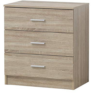 Timber Art Design 3 Drawer Bedroom Chest of Drawers with Metal Handles & Runners Matte Finish Storage Organiser Unit for Bedroom Hallway Living Room Bedside Cabinet Sonoma Oak Finish, 69 x 60 x 40 cm