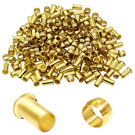 Beduan Brass Compression Fitting, 6mm OD 5mm ID Compression Sleeve Ferrules and Insert Tube Support Crimp Ferrule Stiffener Combo 20 Pcs