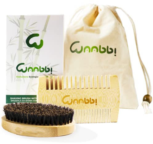 Spazzola da Barba e Pettine da Barba Bambù Bamboo Kit per Uomo Pettine in Legno Realizzato a Mano, Spazzola con Setole di Cinghiale Set Capelli, Barba e Baffi Styling Idea Regalo Uomo
