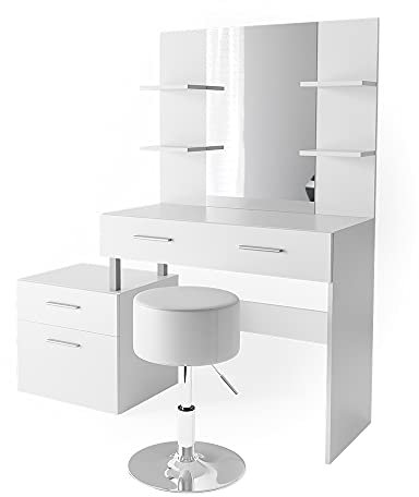 Vicco Schminktisch Maria, Weiß, 132 cm mit Hocker