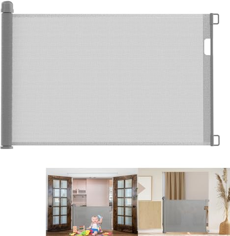 YRHome Rejilla de protección para Puerta, Estor de 0 a 150 cm, Rejilla de protección para escaleras, Puerta retráctil, para Perros y bebés, Extensible (150 cm), Color Gris