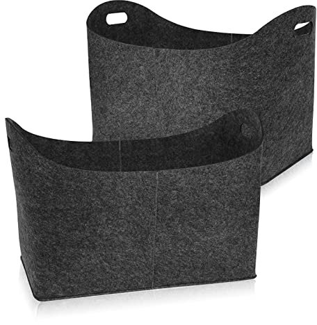 UISEBRT Lot de 2 sacs à bûches en feutre XL pour bois de cheminée avec poignées renforcées - 55 x 30 x 42 cm - Gris foncé