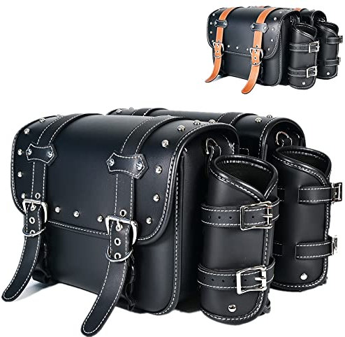 Motorrad-Satteltaschen | PVC-Kunstleder-Seitentaschen | wasserdichte seitliche Schwingarmtaschen | seitliche Werkzeugtasche für Harley Sportster | universelle Werkzeugtasche für Motorrad (Schwarz18)