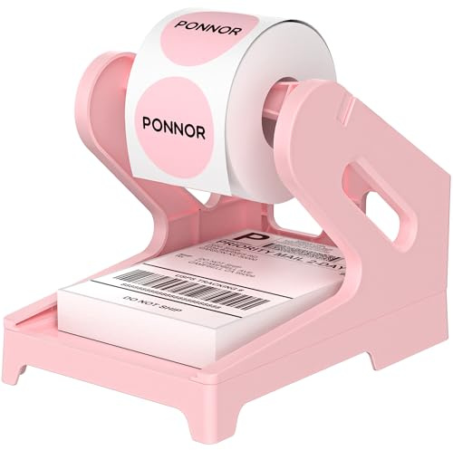 PONNOR Label Holder Thermal Label Holder for Rolls and Fanfold Labels Shipping Label Stand Desktop Printer DIY Accessory Supplies for Home, Office (Pink)