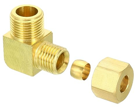 PATIKIL G3/8 x 8mm Latón Compresión Tubo Montaje, 90 Grados Codo Tubería Tubo Montaje para Plomería, Manguera Conector