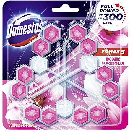 Domestos Power 5 WC-Stein Pinke Magnolie, WC-Reiniger. Volle Power für bis zu 900 Spülungen im Trio, 3x55g