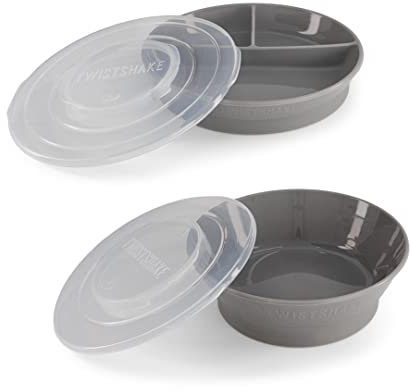 Twistshake Babygeschirr-Set | Geteilter Babyteller + Babyschale | BPA-freier Baby-Futterteller und -napf | Ernährungstrainingsset für Kinder | Grau