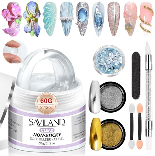SAVILAND Solid Builder Nail Gel - 60g Large Capacity 3D Nail Gels Sculpting Gel for Art Non-Sticky Hand Carving Glue Extension with Sequins Chrome Powder DIY Salon Home
