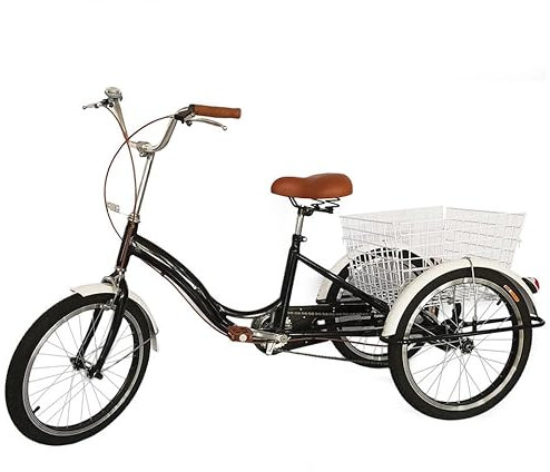 AOAPUMM Dreirad für Erwachsene, 20-Zoll, Schwarz, Ein-Gang-Dreirad mit Einkaufskorb, Retro-Stil, Straße, Freizeit