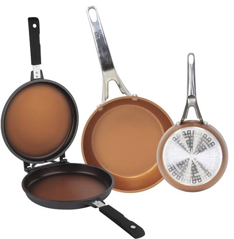 Colección Origen: set de Sartén doble 26 cm, y 2 Sartenes, 16 y 28 cm, aluminio forjado, aptas para inducción