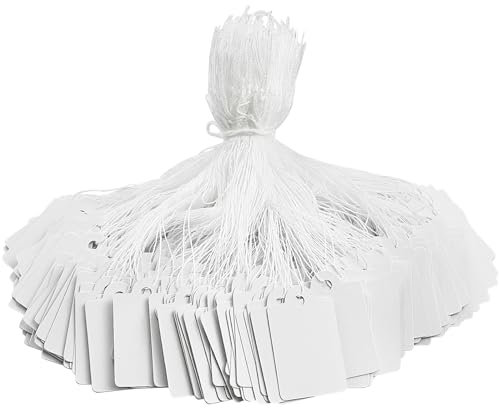 600 Pack White Price Tags with String Attached Writable Display Labels White Price Gift Tags for Gift Wrapping, Jewelry, Clothing, 1.38 x 0.87 Inches