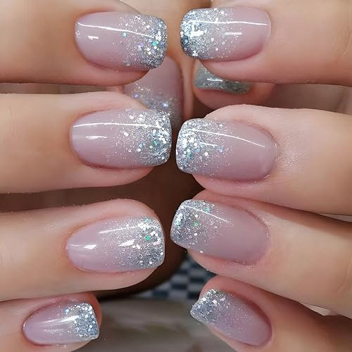 MrCuvaryas French Press On Nails Kurz, 24 Stück Nägel zum aufkleben Fake Nails, Glossy Kunstnägel Selbstklebende Nail tips Natural Acryl Künstliche Fingernägel für Nail Art (Pink, 24 PCS)